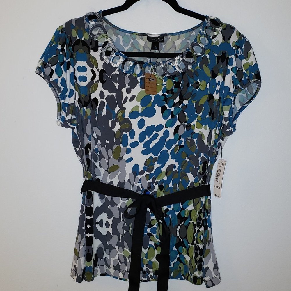 (NWT) East 5th Marfa Lights Print Top.  Blue/Grey/Sage/Black/White.  Size L.